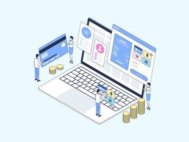 Masaüstü Ödeme Isometric Illustration Lineal Rengi. Mobil Uygulama, Web Sitesi, Banner, Diyagramlar, Bilgi Grafikleri ve Diğer Grafiksel Varlıklar İçin Uygun.