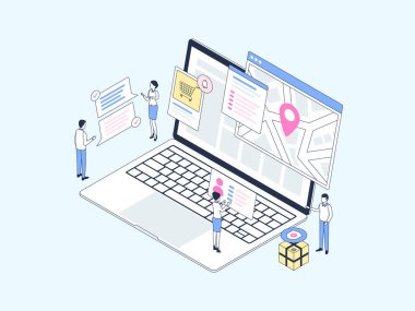 Isometric Illustration Lineal Renk İzleme. Mobil Uygulama, Web Sitesi, Banner, Diyagramlar, Bilgi Grafikleri ve Diğer Grafiksel Varlıklar İçin Uygun.