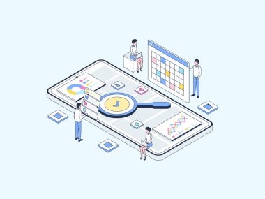 Araştırma ve Geliştirme Isometric Illustration Lineal Rengi. Mobil Uygulama, Web Sitesi, Banner, Diyagramlar, Bilgi Grafikleri ve Diğer Grafiksel Varlıklar İçin Uygun.