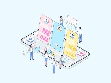 Müşteri Hizmetleri Isometric Illustration Lineal Color. Mobil Uygulama, Web Sitesi, Banner, Diyagramlar, Bilgi Grafikleri ve Diğer Grafiksel Varlıklar İçin Uygun.