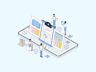 İş Planı Isometric Illustration Lineal Rengi. Mobil Uygulama, Web Sitesi, Banner, Diyagramlar, Bilgi Grafikleri ve Diğer Grafiksel Varlıklar İçin Uygun.