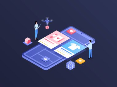 E-Ticaret Derecelendirme Isometric Illustration Dark Gradient. Mobil Uygulama, Web Sitesi, Banner, Diyagramlar, Bilgi Grafikleri ve Diğer Grafiksel Varlıklar İçin Uygun.