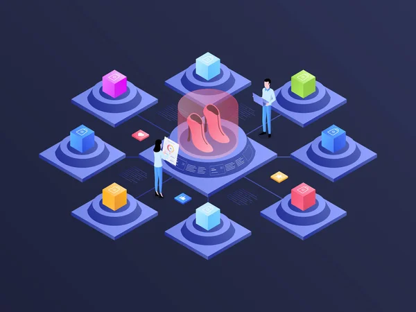 คอมเม Omnichannel Isometric Illustration Dark Gradient เหมาะส าหร บแอพม บไซต — ภาพเวกเตอร์สต็อก