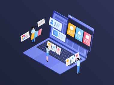 Ürün Seçimi Isometric Illustration Dark Gradient. Mobil Uygulama, Web Sitesi, Banner, Diyagramlar, Bilgi Grafikleri ve Diğer Grafiksel Varlıklar İçin Uygun.