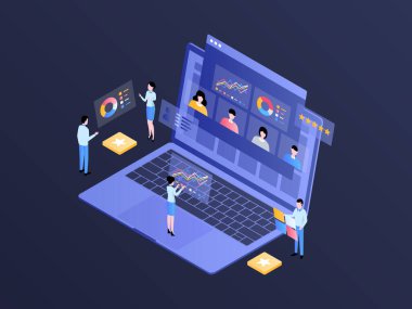Employee Performance Isometric Illustration Dark Gradient. Suitable for Mobile App, Website, Banner, Diagrams, Infographics, and Other Graphic Assets.