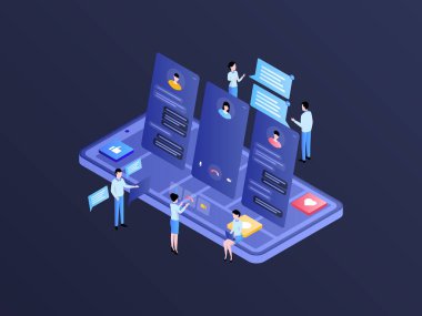 Customer Service Isometric Illustration Dark Gradient. Suitable for Mobile App, Website, Banner, Diagrams, Infographics, and Other Graphic Assets.