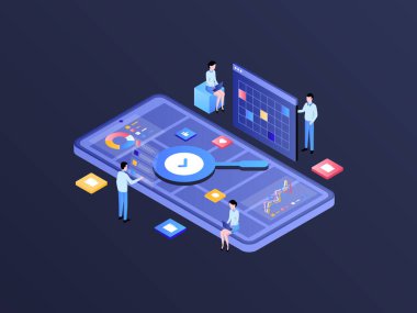 Research and Development Isometric Illustration Dark Gradient. Suitable for Mobile App, Website, Banner, Diagrams, Infographics, and Other Graphic Assets.