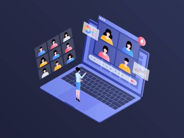 Çevrimiçi Tanışma Isometric Illustration Dark Gradient. Mobil Uygulama, Web Sitesi, Banner, Diyagramlar, Bilgi Grafikleri ve Diğer Grafiksel Varlıklar İçin Uygun.