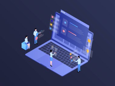 Dönem ve Durum Isometric Illustration Dark Gradient. Mobil Uygulama, Web Sitesi, Banner, Diyagramlar, Bilgi Grafikleri ve Diğer Grafiksel Varlıklar İçin Uygun.