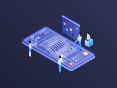 Business Contract Isometric Illustration Dark Gradient. Suitable for Mobile App, Website, Banner, Diagrams, Infographics, and Other Graphic Assets.