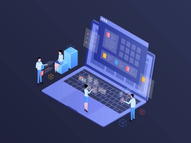 Business Documentation Isometric Illustration Dark Gradient. Suitable for Mobile App, Website, Banner, Diagrams, Infographics, and Other Graphic Assets.
