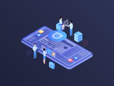 Business Security Isometric Illustration Dark Gradient. Suitable for Mobile App, Website, Banner, Diagrams, Infographics, and Other Graphic Assets.