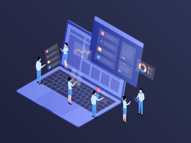 Anahtar Performans Göstergesi Isometric Illustration Dark Gradient. Mobil Uygulama, Web Sitesi, Banner, Diyagramlar, Bilgi Grafikleri ve Diğer Grafiksel Varlıklar İçin Uygun.