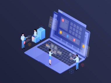 İş Belgelendirme Isometric Illustration Dark Gradient. Mobil Uygulama, Web Sitesi, Banner, Diyagramlar, Bilgi Grafikleri ve Diğer Grafiksel Varlıklar İçin Uygun.