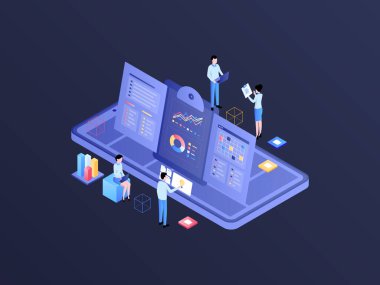 Business Plan Isometric Illustration Dark Gradient. Suitable for Mobile App, Website, Banner, Diagrams, Infographics, and Other Graphic Assets.