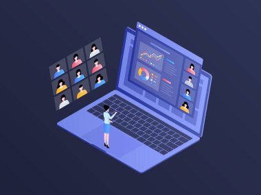 İş sunumu Isometric Illustration Dark Gradient. Mobil Uygulama, Web Sitesi, Banner, Diyagramlar, Bilgi Grafikleri ve Diğer Grafiksel Varlıklar İçin Uygun.