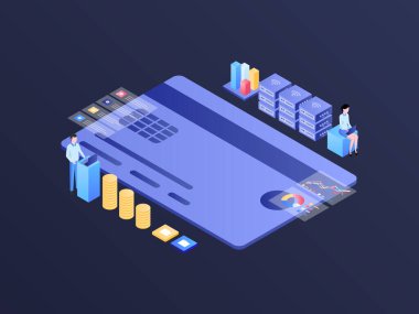 Business finance Isometric Illustration Dark Gradient. Suitable for Mobile App, Website, Banner, Diagrams, Infographics, and Other Graphic Assets.