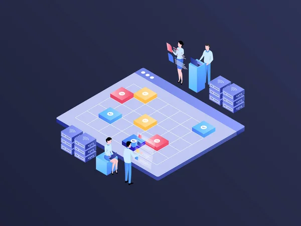 Business Event Schedule Isometric Illustration Dark Gradient Suitable Mobile App — 图库矢量图片