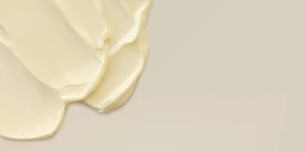 Close-up gele crème moisturizer smeren vlek golvende textuur op beige achtergrond. Huidverzorging schoonheid product realistische vector illustratie — Stockvector