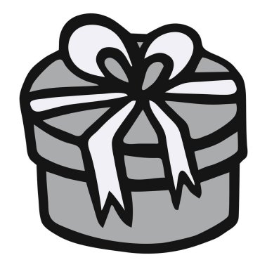 Kurdeleli gri yuvarlak hediye kutusu karalama çizimi