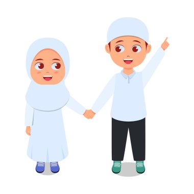 Erkek kızın elini tutuyor ve işaret ediyor.