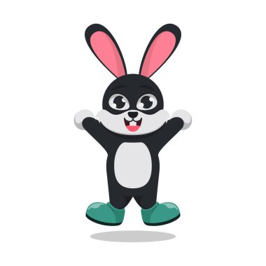 Sevimli tavşan mutlu bir şekilde zıplıyor. beyaz arkaplan