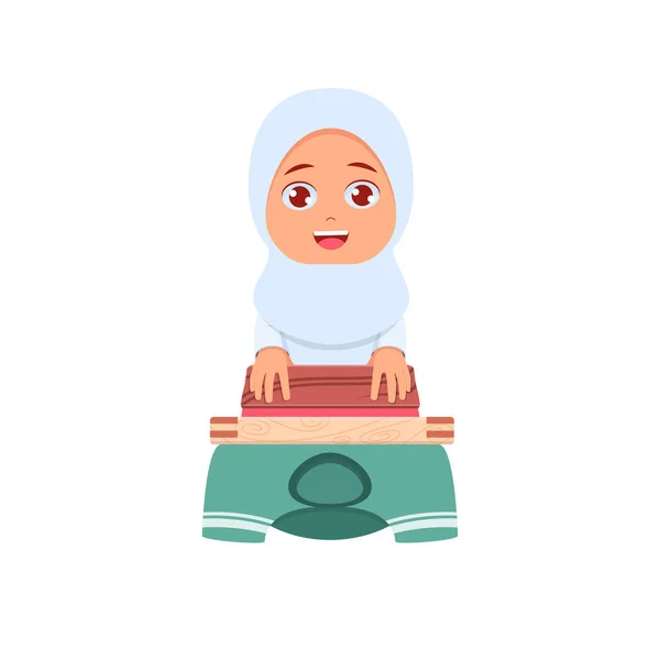 イスラム教徒の女の子掃除スクリーン印刷インクオンスクリーン布と服 — ストックベクタ