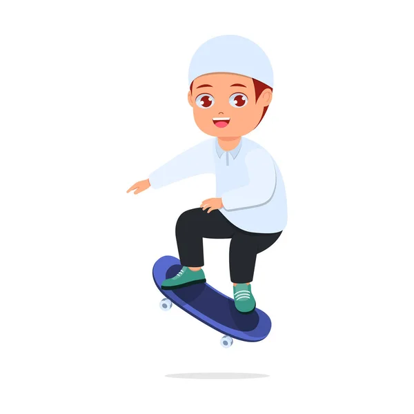 Mignon Garçon Jouer Skateboard Fond Blanc — Image vectorielle