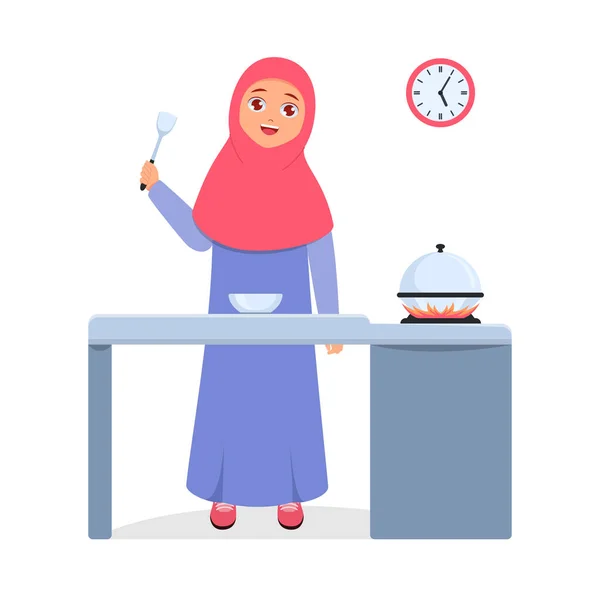 Femme Cuisine Plat Iftar — Image vectorielle