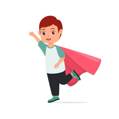 Süper kahraman olan çocuğun vektör çizimi.