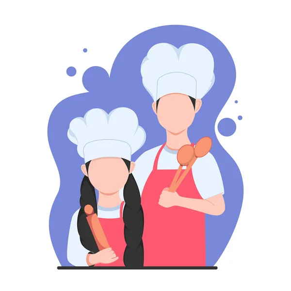 Cooking Pose Father Daughter — Vettoriale Stock