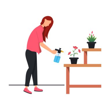 woman watering plants, White background