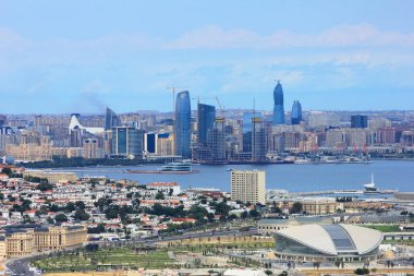 Bakü. Azerbaycan. 09.12.2016 yılı. Şehir merkezinin güzel manzarası. Shikhovo köyünden alındı..