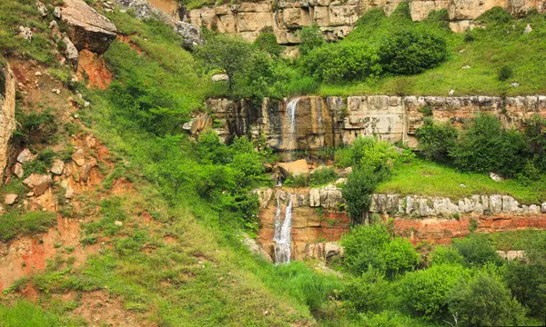 Beautiful Waterfall Red Mountains Gorge Road Village Gryz Guba Region — Stok fotoğraf