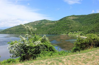 Dağ manzaralı güzel büyük bir göl..