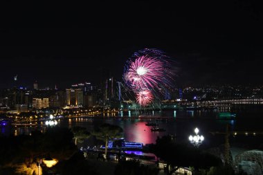 Beautiful fireworks over the city of Baku. Azerbaijan. Armed Forces Day. 2016 year.