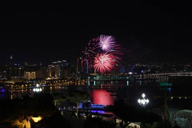 Beautiful fireworks over the city of Baku. Azerbaijan. Armed Forces Day. 2016 year.