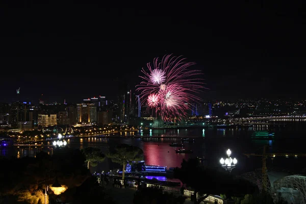 Beautiful fireworks over the city of Baku. Azerbaijan. Armed Forces Day. 2016 year.