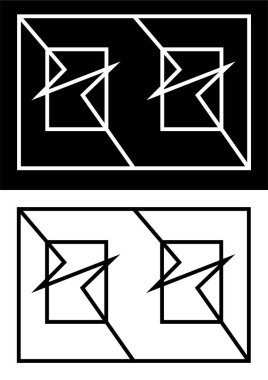 Geometrik şekillerden (kare, dikdörtgen) ve çizgilerden oluşan bir sembol. Doğrusal düz stil. Vektör resmi izole edildi.