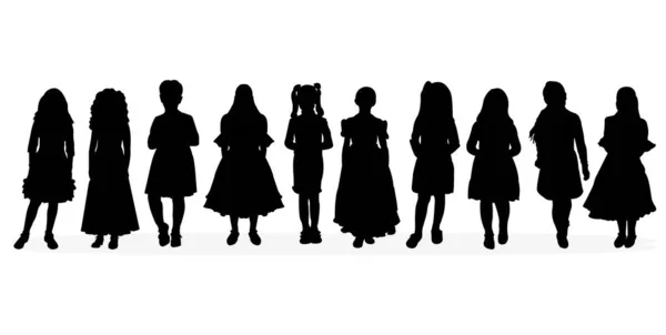 Sylwetka Tłumu Ludzi Zbiór Grupa Osób Dziewczyny Modnych Wieczorowych Sukienkach — Wektor stockowy