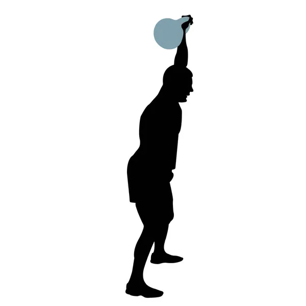 Silhouette Haltérophile Position Debout Avec Une Kettlebell Sport Gymnase Haltérophilie — Image vectorielle