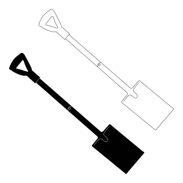 Silhouette Shovel Black Outline Image Shovel Flat Style Vector Image — Stock Vector