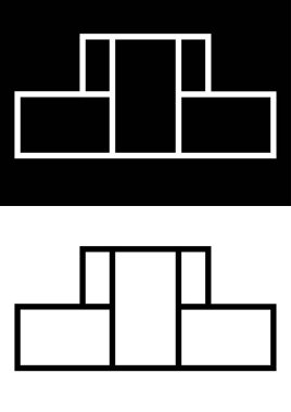 Geometrik şekillerden (kare, dikdörtgen) ve çizgilerden oluşan bir sembol. Doğrusal düz stil. Vektör resmi izole edildi.
