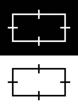 Geometrik şekillerden (kare, dikdörtgen) ve çizgilerden oluşan bir sembol. Doğrusal düz stil. Vektör resmi izole edildi.
