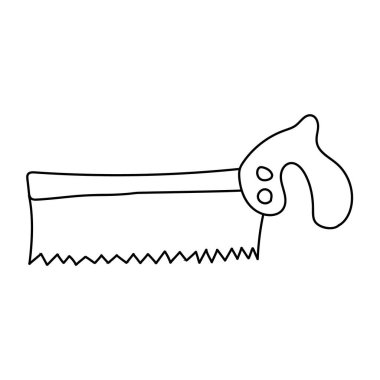 Demir testeresi çizimi, testere. İzole vektör illüstrasyonu.