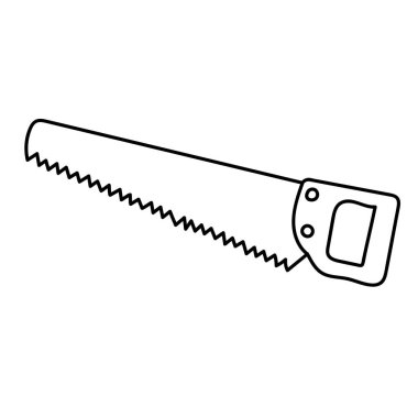 Demir testeresi çizimi, testere. İzole vektör illüstrasyonu.