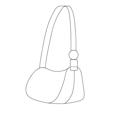 Kadın el çantası siluetinin serbest çizgili taslak sanatı. Bir parça giysi. Suç ortağı. İzole illüstrasyon.