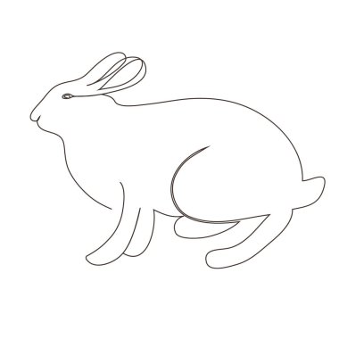 Sketchy, contour silhouette of a hare, a rabbit. Continuous one line drawing. Isolated vector illustration with black line on white background. Line art.