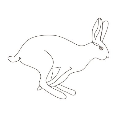 Sketchy, contour silhouette of a hare, a rabbit. Continuous one line drawing. Isolated vector illustration with black line on white background. Line art.