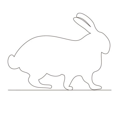 Sketchy, contour silhouette of a hare, a rabbit. Continuous one line drawing. Isolated vector illustration with black line on white background. Line art.